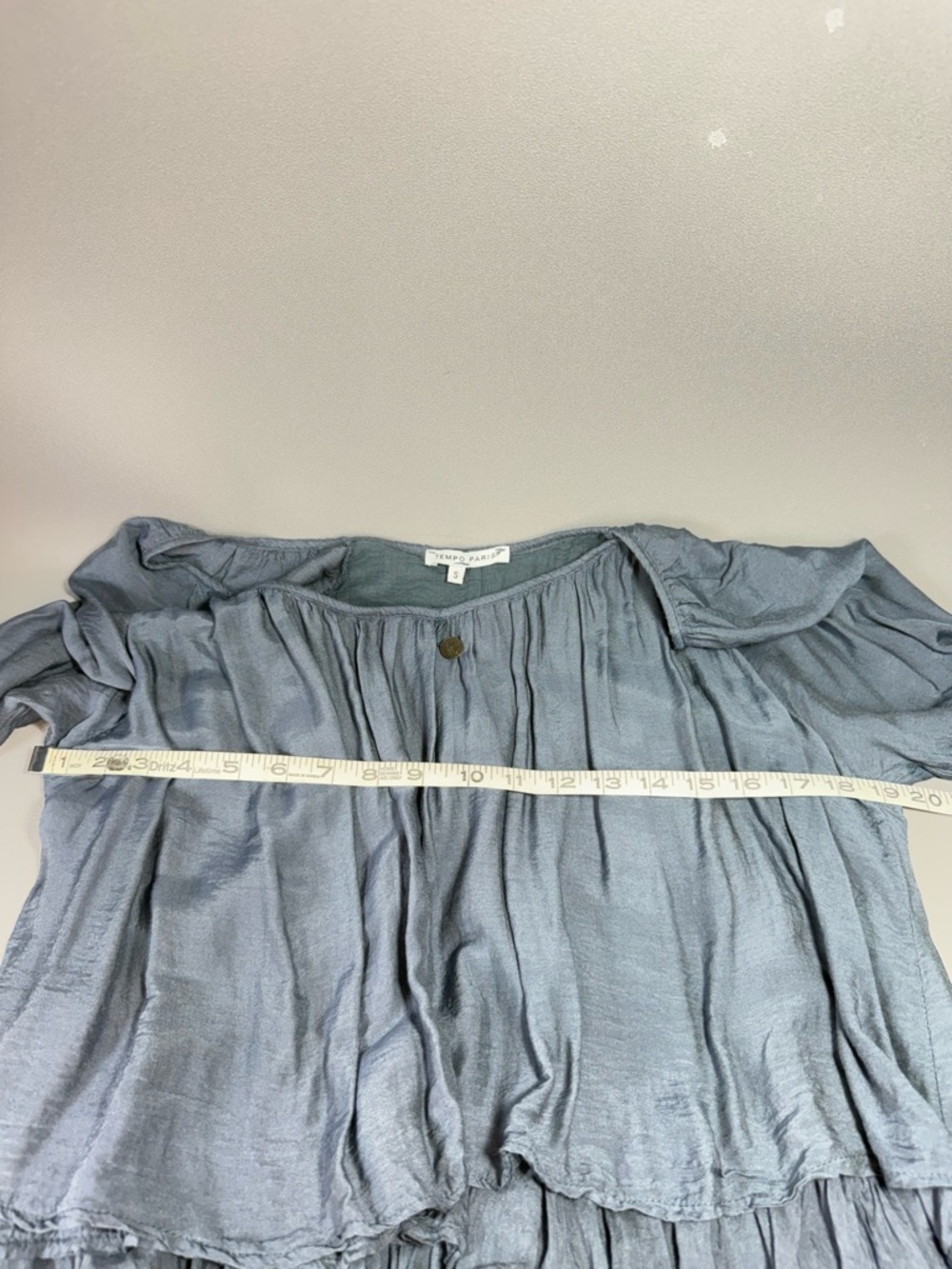 Tempo Paris Light Steel Blue Silk Blend Tiered Peasant Blouse - Picture 10 of 13